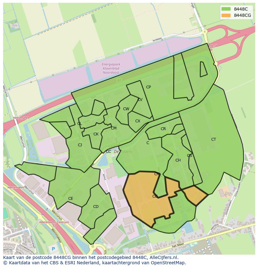 Afbeelding van het postcodegebied 8448 CG op de kaart.