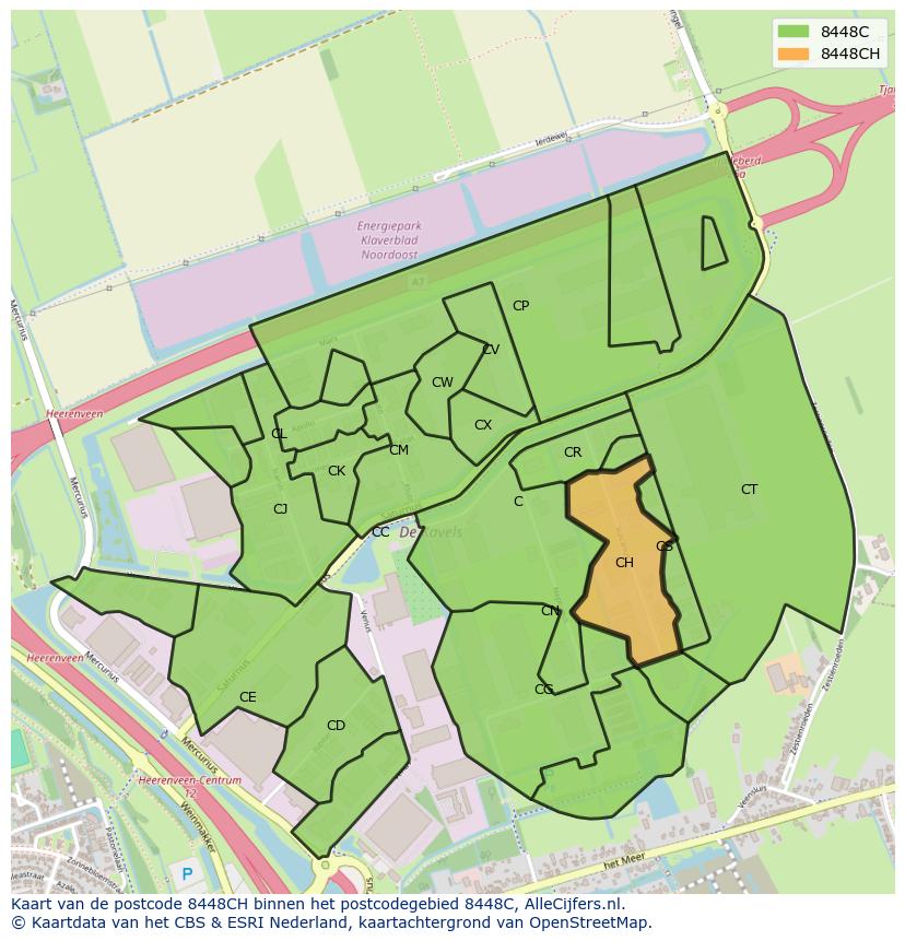 Afbeelding van het postcodegebied 8448 CH op de kaart.