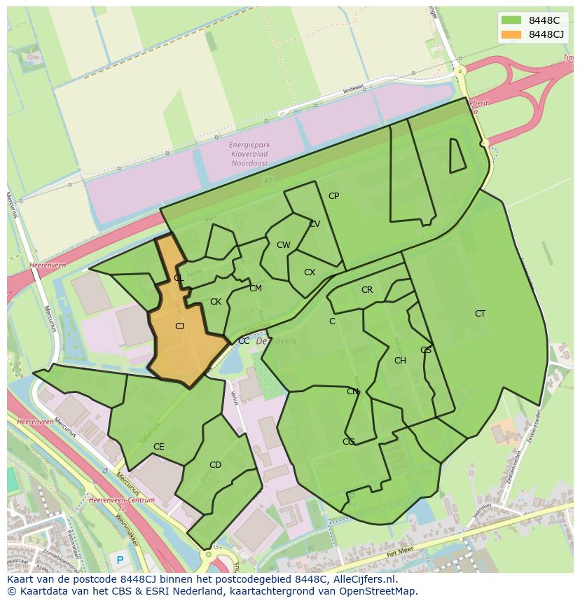 Afbeelding van het postcodegebied 8448 CJ op de kaart.