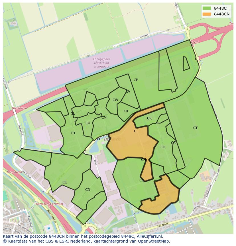 Afbeelding van het postcodegebied 8448 CN op de kaart.