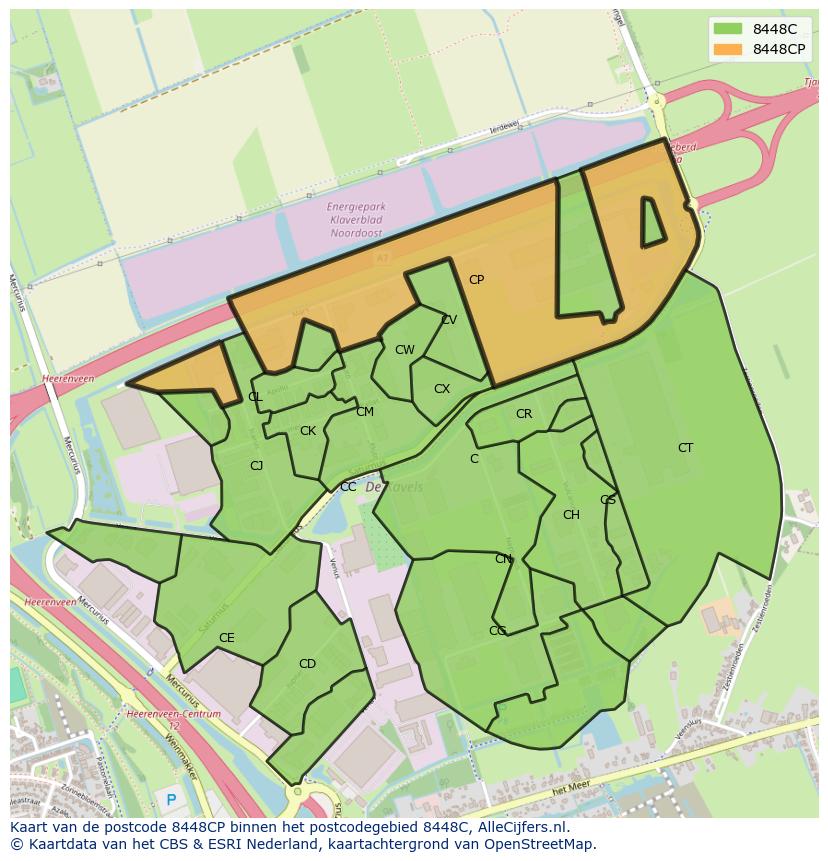 Afbeelding van het postcodegebied 8448 CP op de kaart.