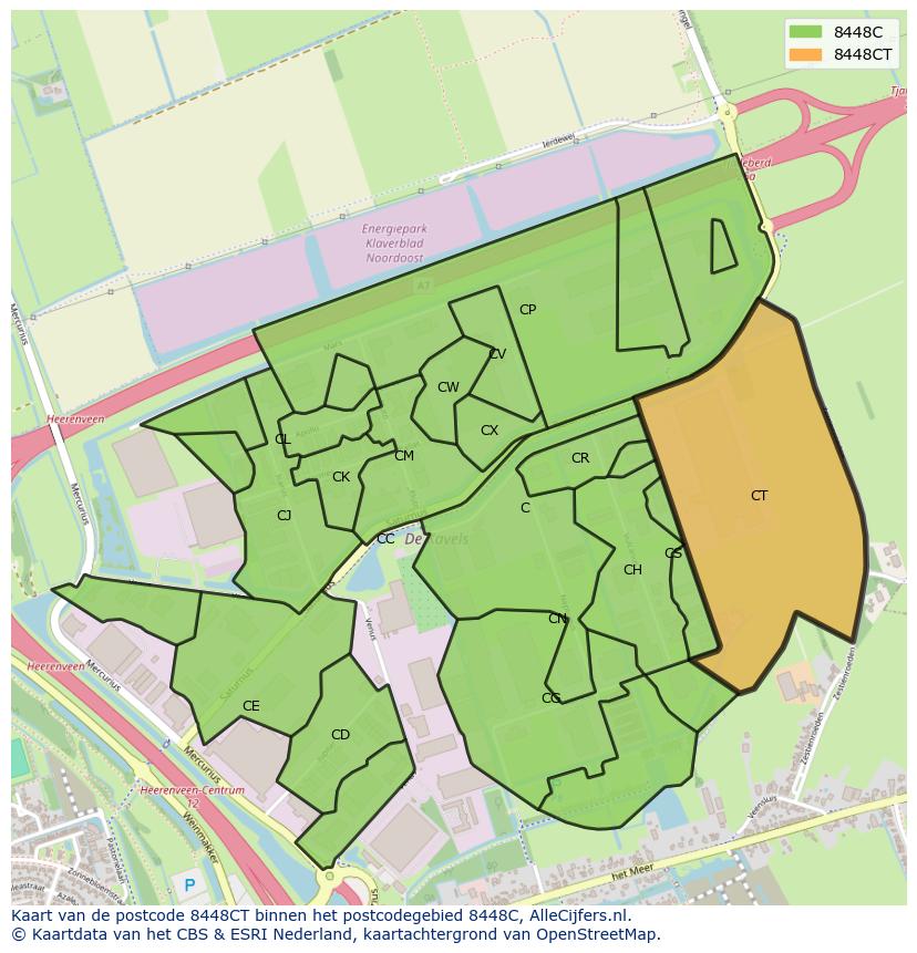 Afbeelding van het postcodegebied 8448 CT op de kaart.