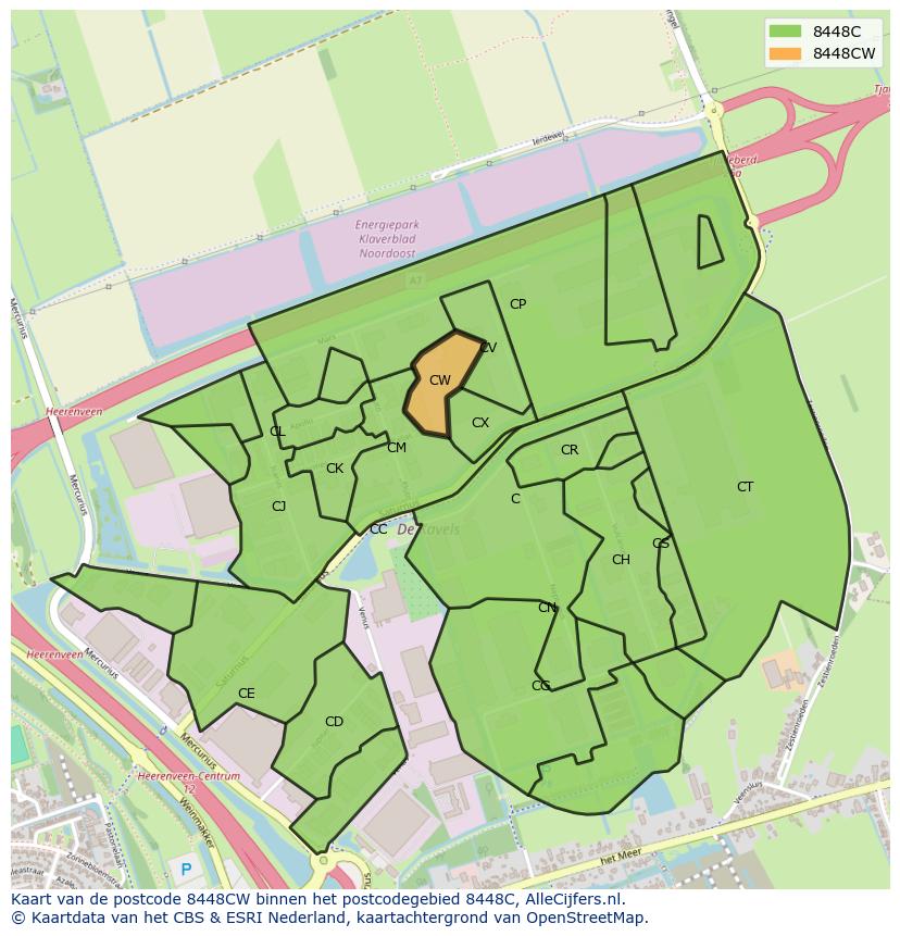 Afbeelding van het postcodegebied 8448 CW op de kaart.
