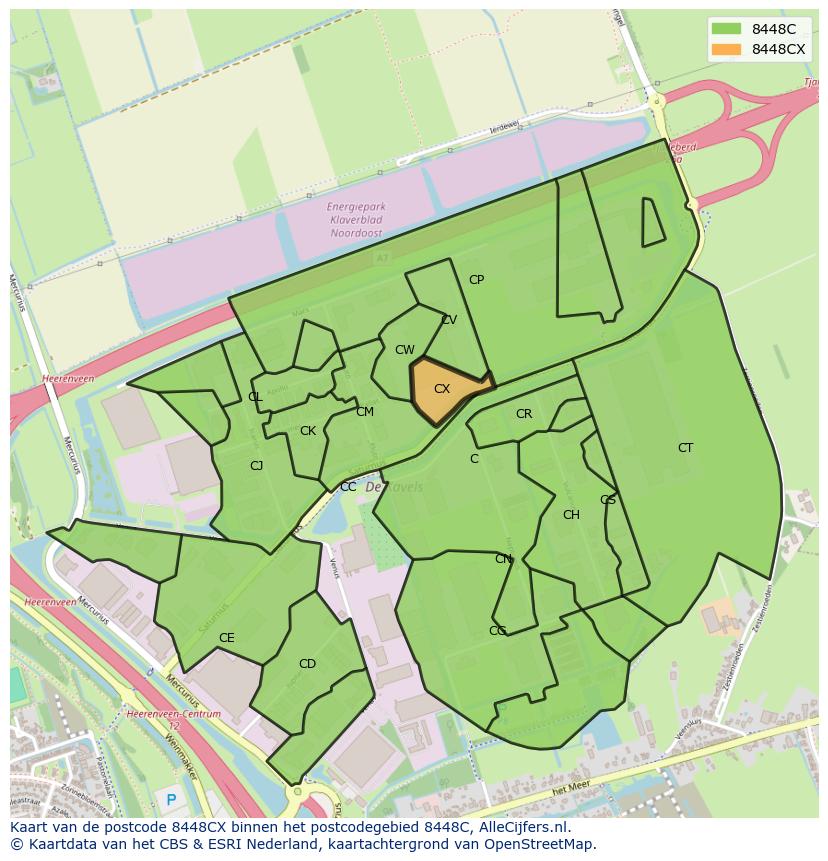 Afbeelding van het postcodegebied 8448 CX op de kaart.