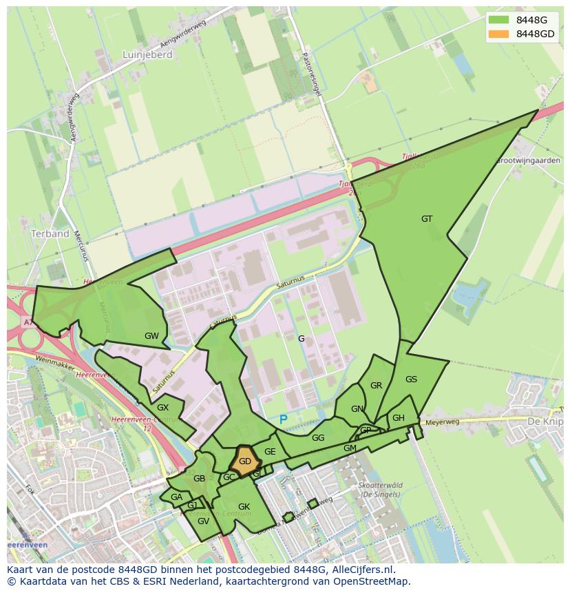 Afbeelding van het postcodegebied 8448 GD op de kaart.