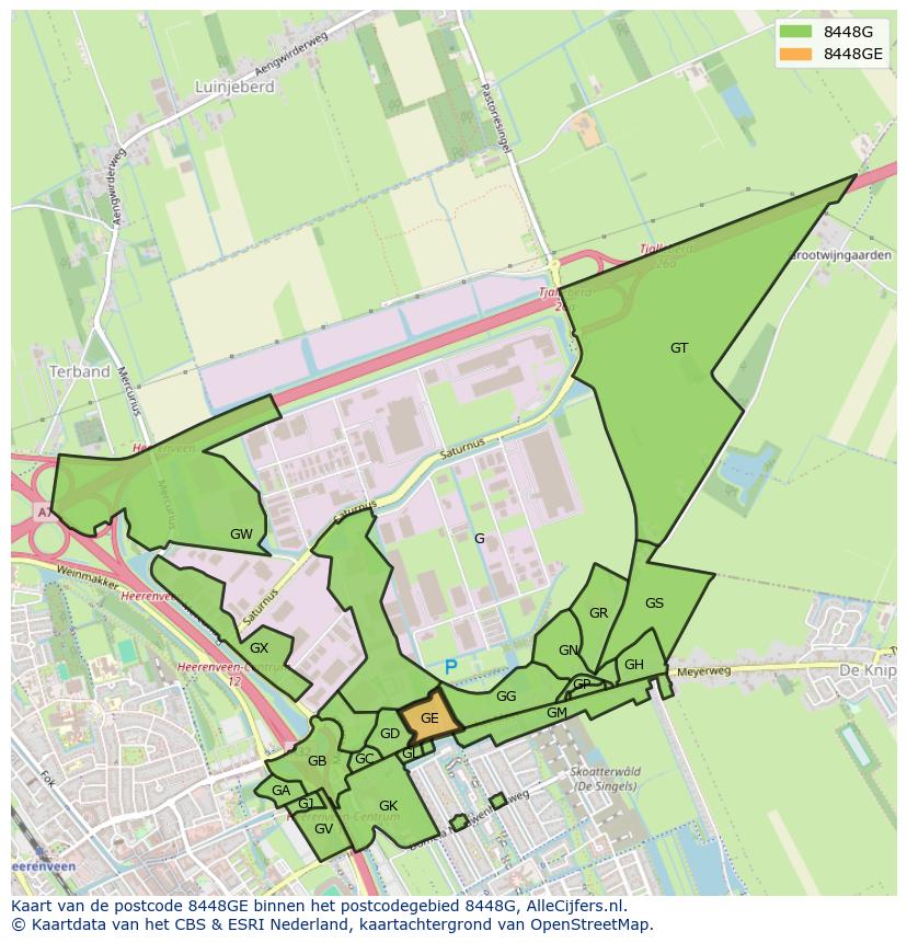 Afbeelding van het postcodegebied 8448 GE op de kaart.