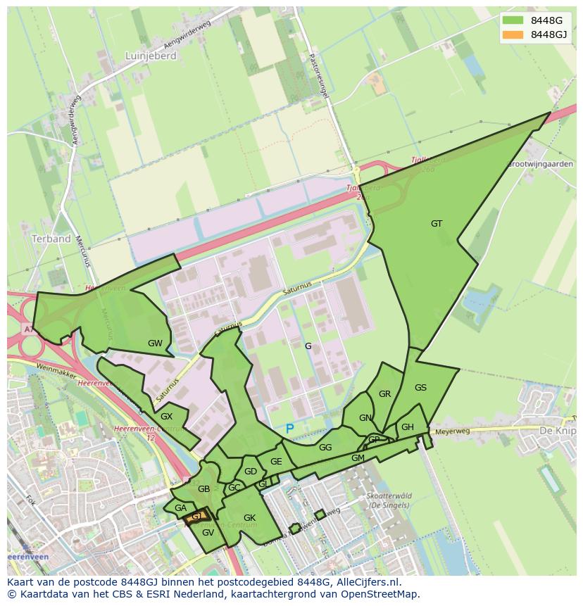 Afbeelding van het postcodegebied 8448 GJ op de kaart.
