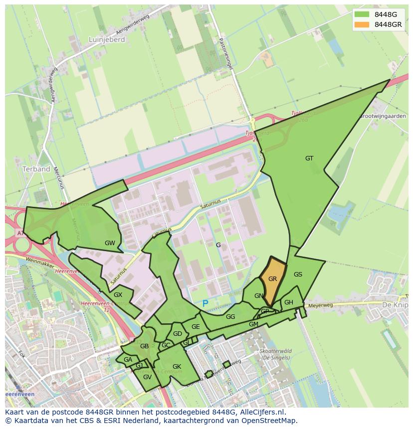 Afbeelding van het postcodegebied 8448 GR op de kaart.