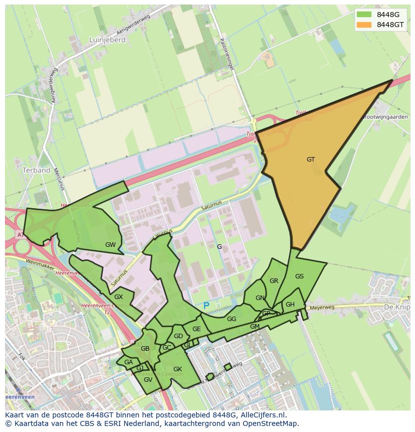 Afbeelding van het postcodegebied 8448 GT op de kaart.
