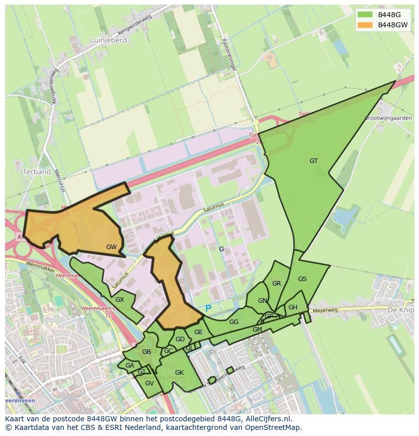 Afbeelding van het postcodegebied 8448 GW op de kaart.