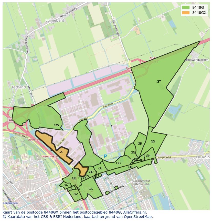 Afbeelding van het postcodegebied 8448 GX op de kaart.