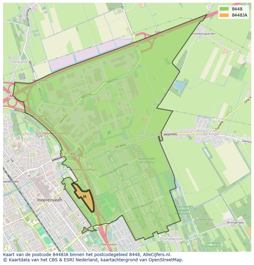Afbeelding van het postcodegebied 8448 JA op de kaart.