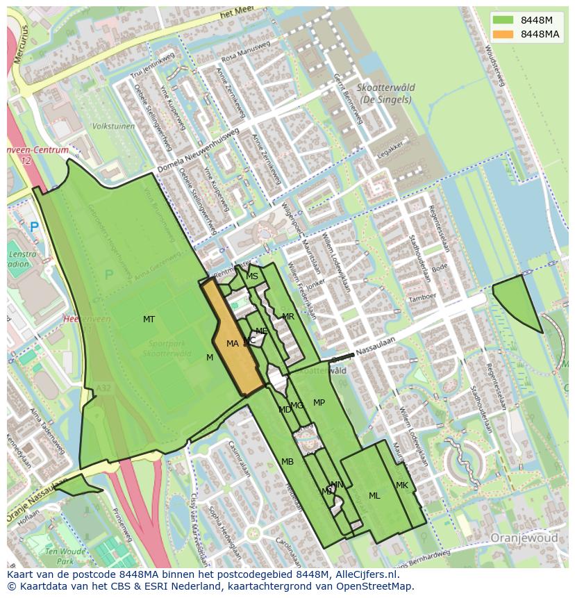 Afbeelding van het postcodegebied 8448 MA op de kaart.