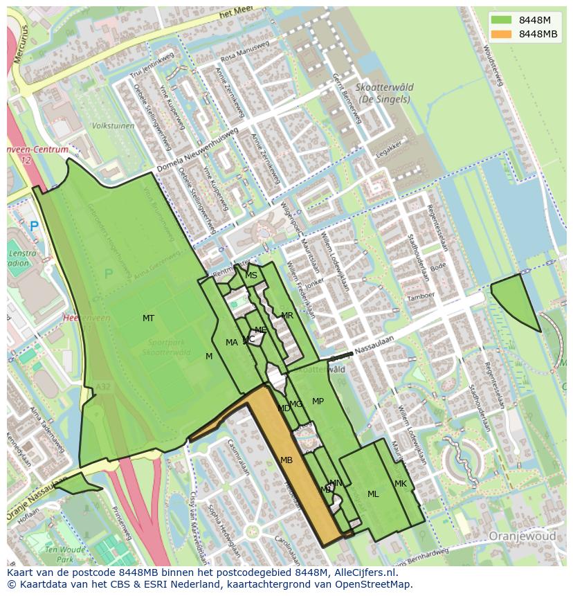 Afbeelding van het postcodegebied 8448 MB op de kaart.