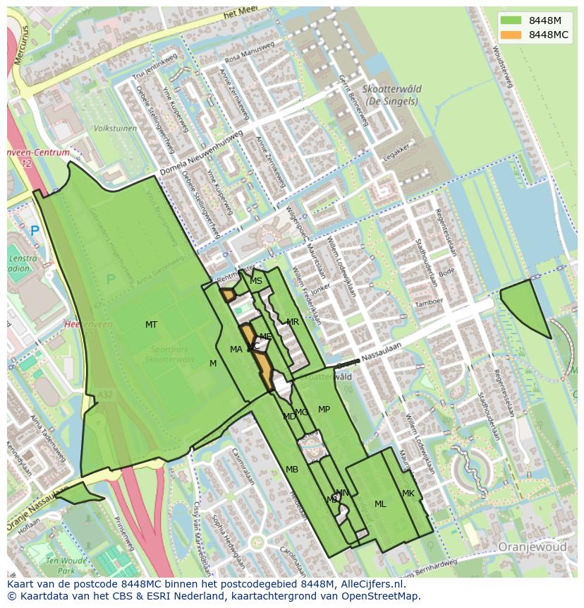 Afbeelding van het postcodegebied 8448 MC op de kaart.