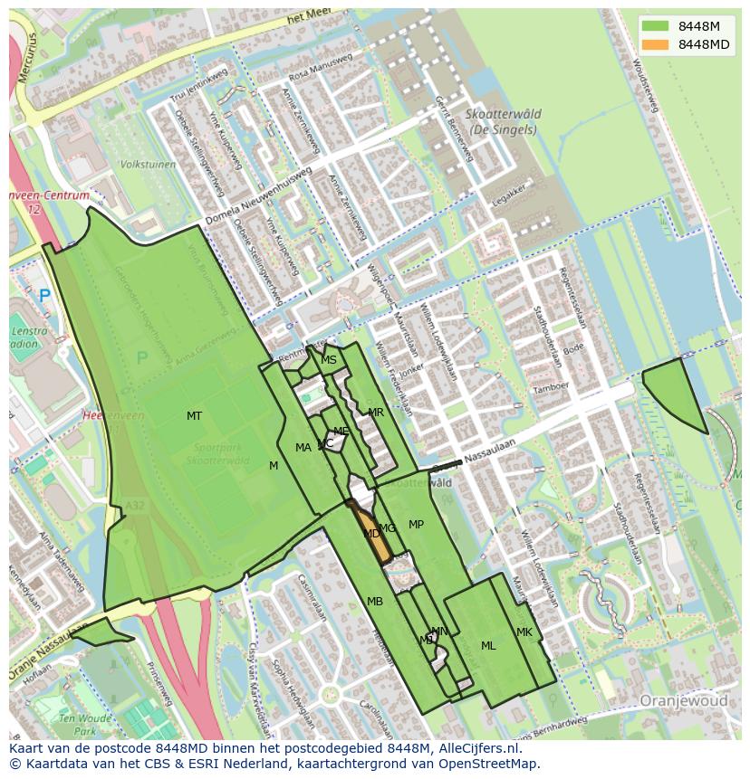 Afbeelding van het postcodegebied 8448 MD op de kaart.