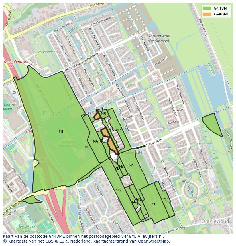 Afbeelding van het postcodegebied 8448 ME op de kaart.