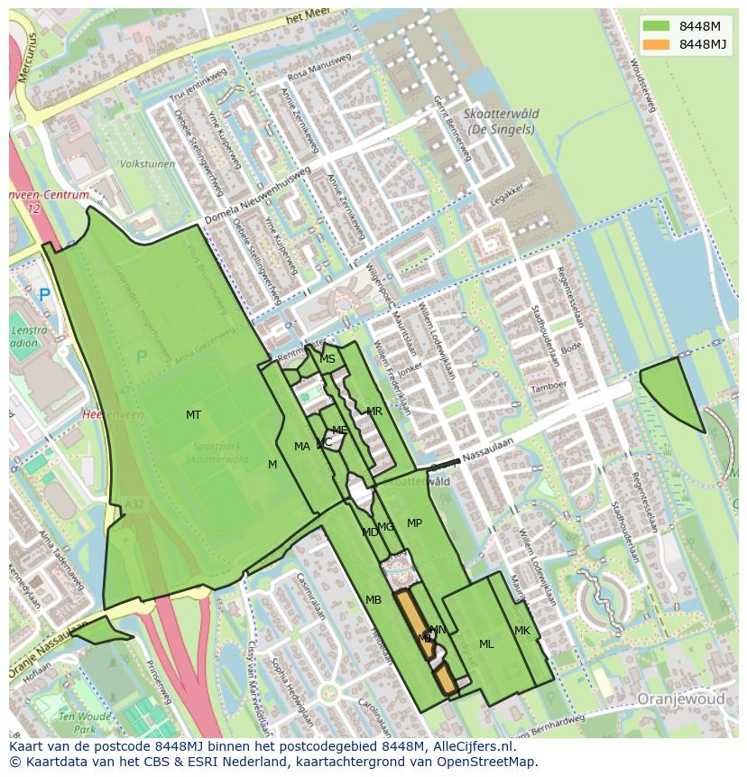 Afbeelding van het postcodegebied 8448 MJ op de kaart.