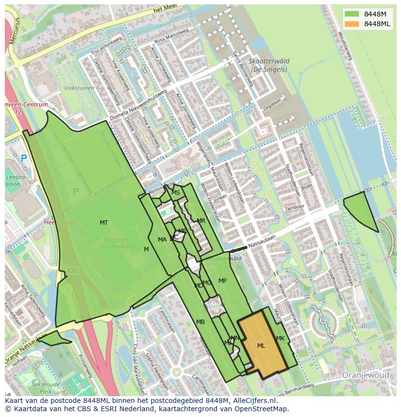 Afbeelding van het postcodegebied 8448 ML op de kaart.