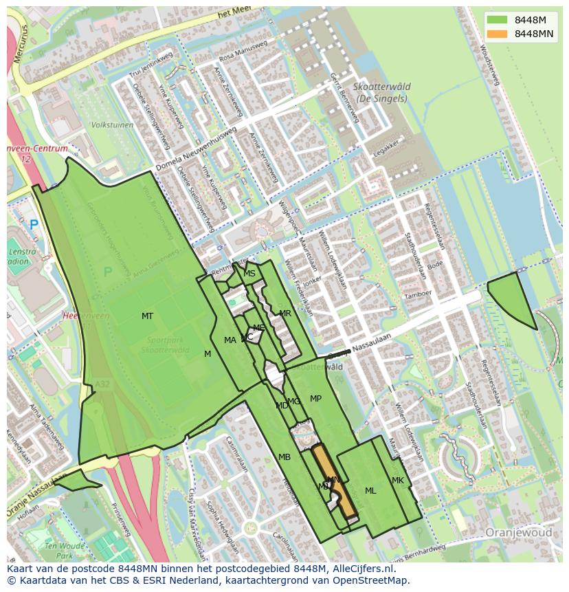 Afbeelding van het postcodegebied 8448 MN op de kaart.