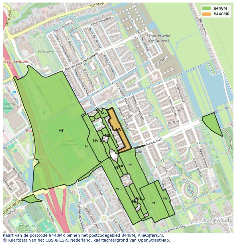 Afbeelding van het postcodegebied 8448 MR op de kaart.