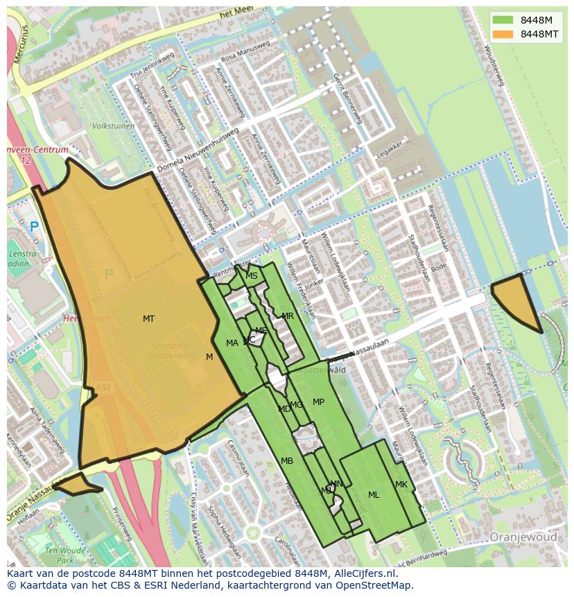 Afbeelding van het postcodegebied 8448 MT op de kaart.