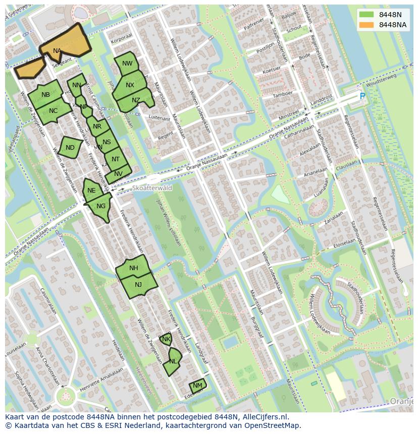 Afbeelding van het postcodegebied 8448 NA op de kaart.