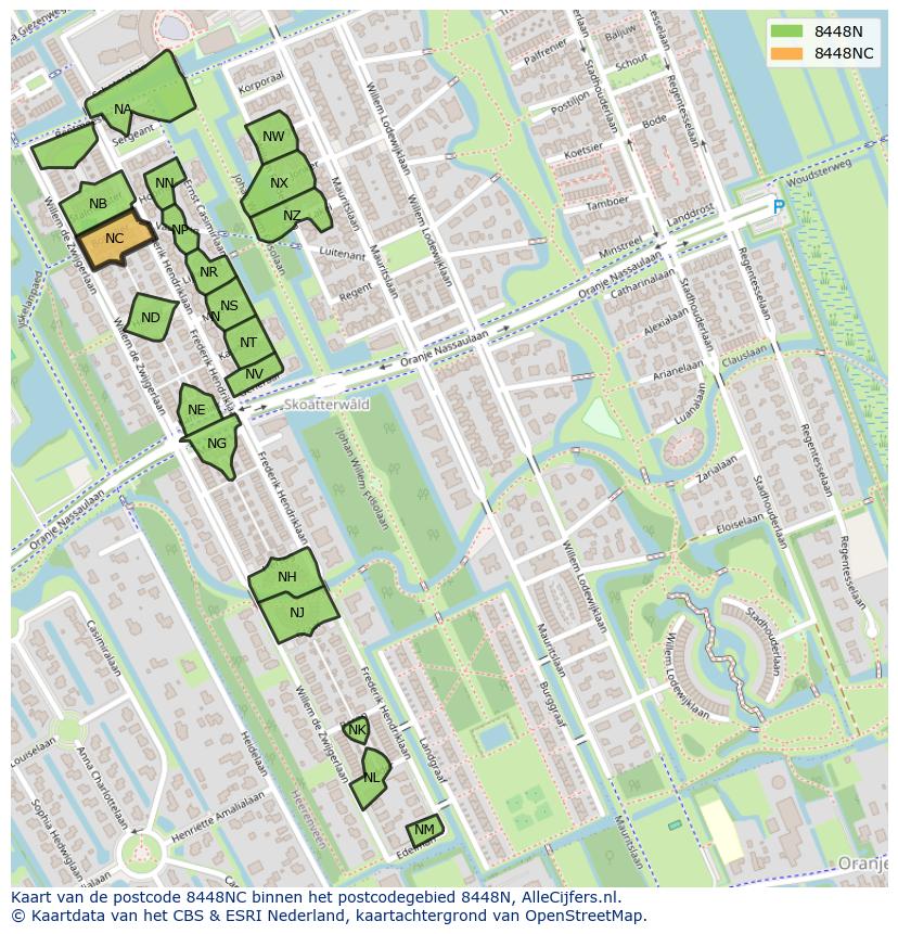 Afbeelding van het postcodegebied 8448 NC op de kaart.
