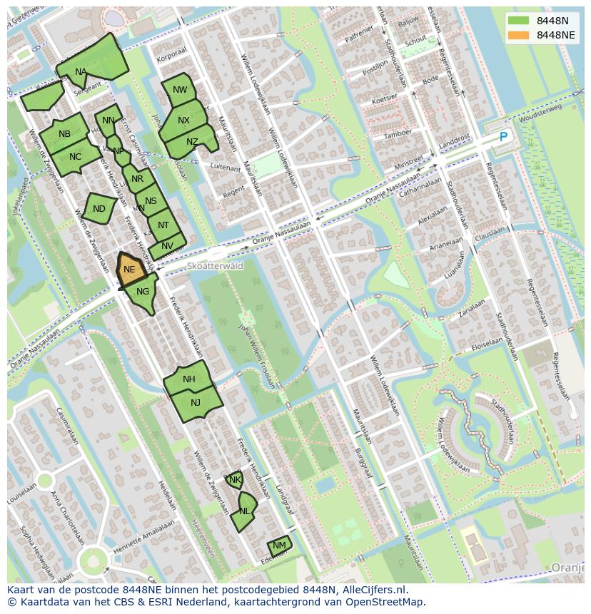Afbeelding van het postcodegebied 8448 NE op de kaart.