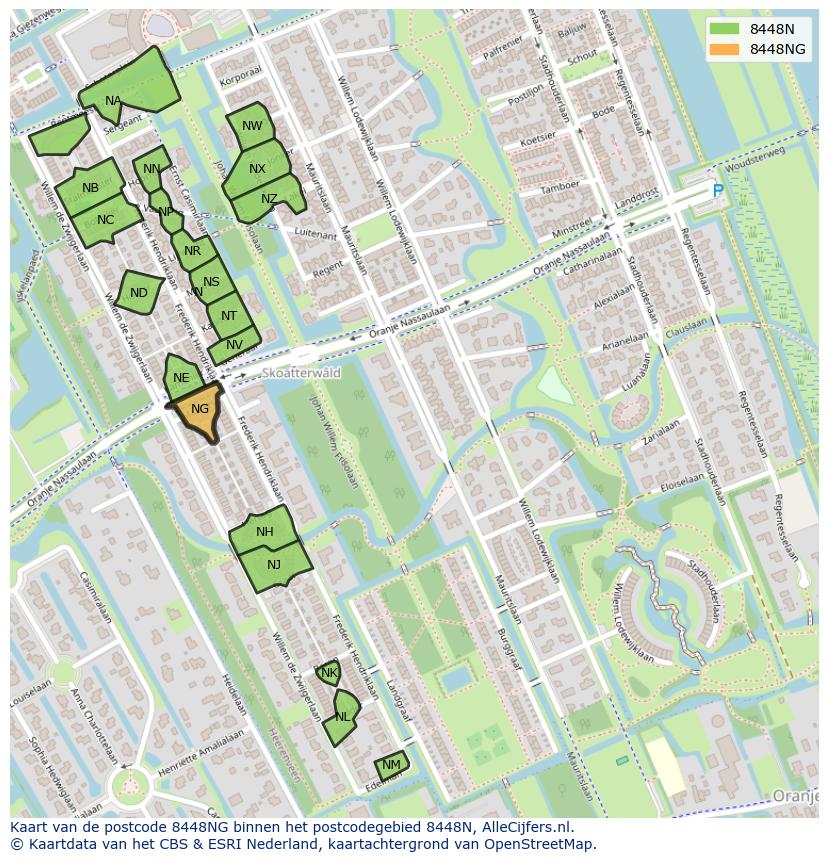 Afbeelding van het postcodegebied 8448 NG op de kaart.