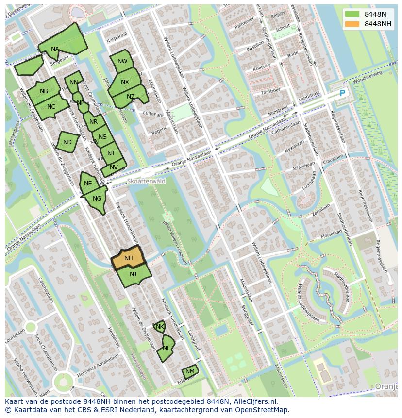 Afbeelding van het postcodegebied 8448 NH op de kaart.