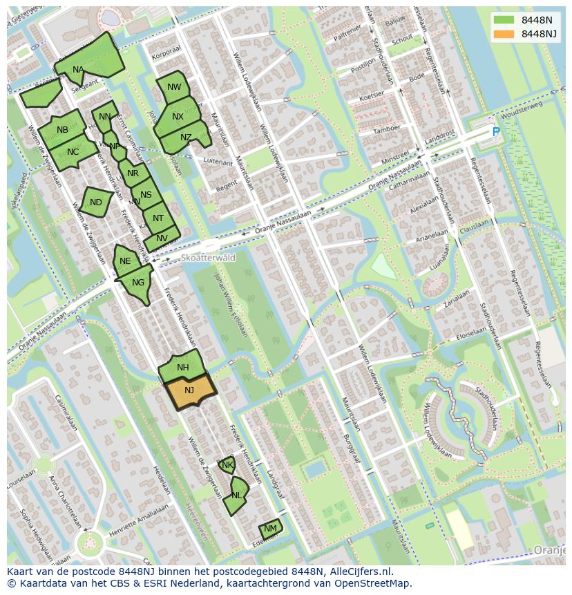 Afbeelding van het postcodegebied 8448 NJ op de kaart.
