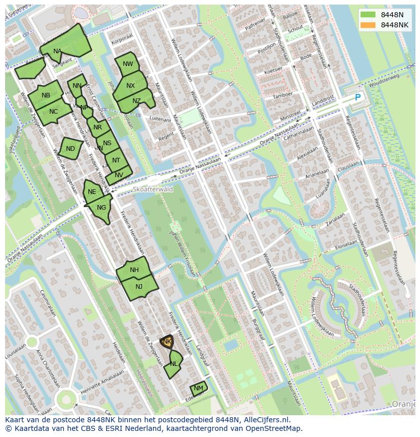 Afbeelding van het postcodegebied 8448 NK op de kaart.