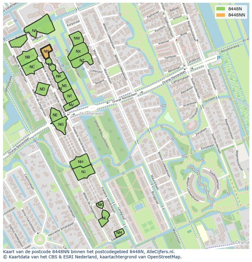 Afbeelding van het postcodegebied 8448 NN op de kaart.