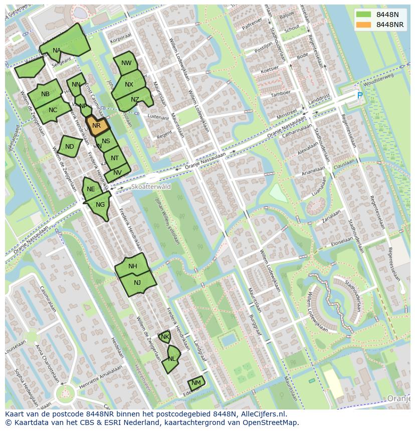 Afbeelding van het postcodegebied 8448 NR op de kaart.