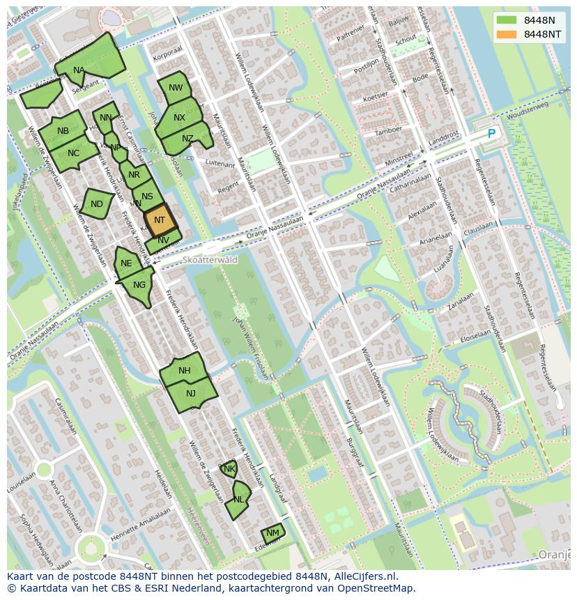 Afbeelding van het postcodegebied 8448 NT op de kaart.