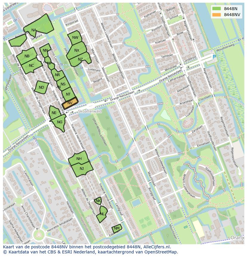 Afbeelding van het postcodegebied 8448 NV op de kaart.
