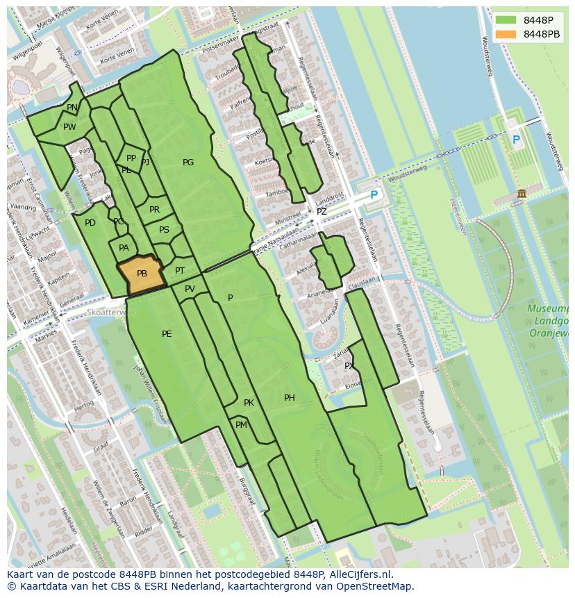 Afbeelding van het postcodegebied 8448 PB op de kaart.