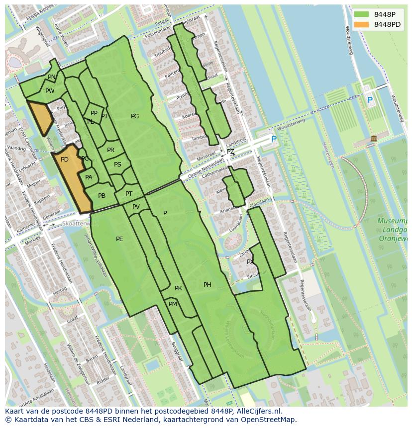 Afbeelding van het postcodegebied 8448 PD op de kaart.
