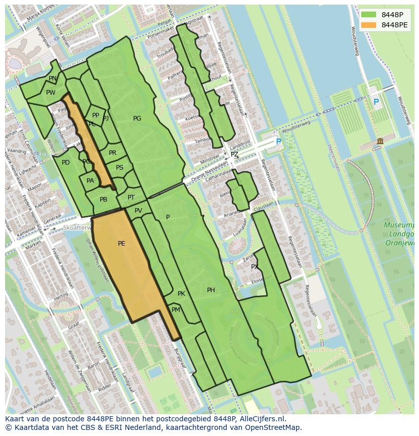 Afbeelding van het postcodegebied 8448 PE op de kaart.