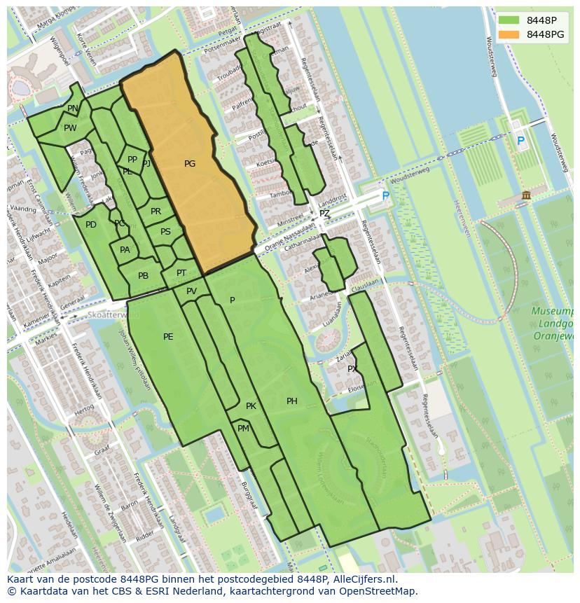 Afbeelding van het postcodegebied 8448 PG op de kaart.