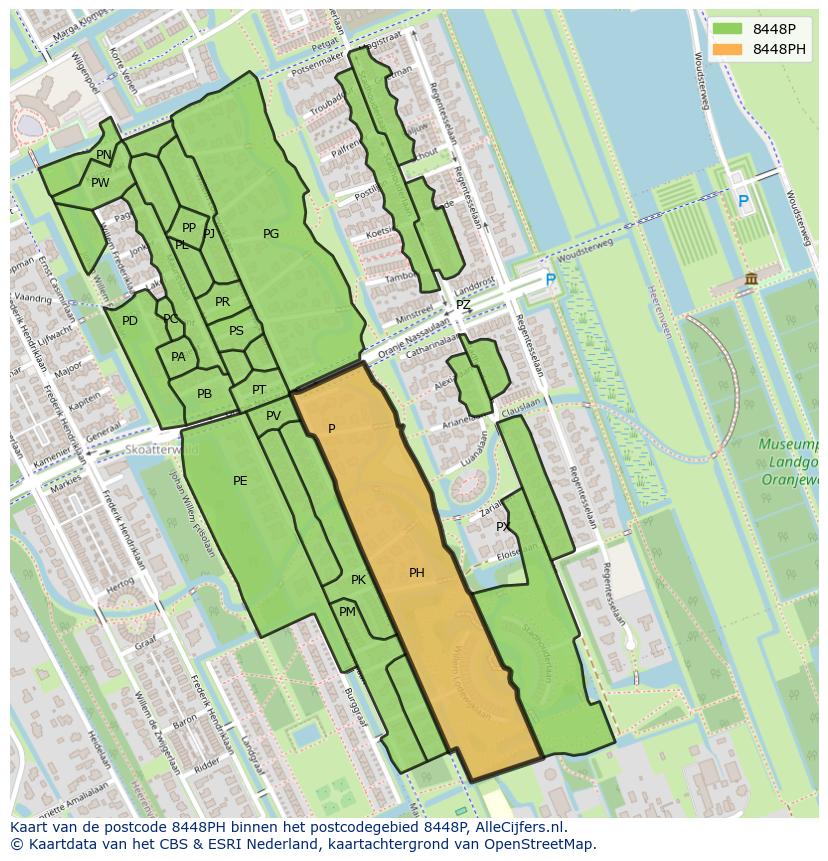 Afbeelding van het postcodegebied 8448 PH op de kaart.