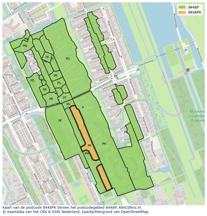 Afbeelding van het postcodegebied 8448 PK op de kaart.