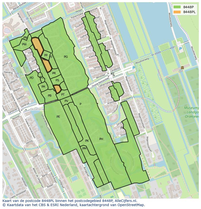 Afbeelding van het postcodegebied 8448 PL op de kaart.