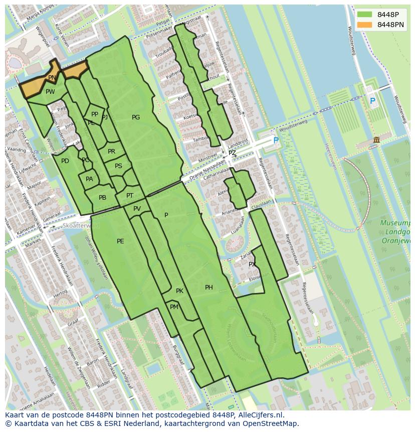 Afbeelding van het postcodegebied 8448 PN op de kaart.