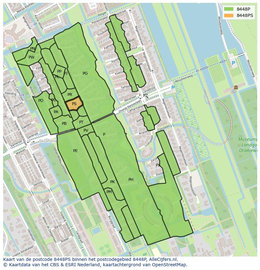 Afbeelding van het postcodegebied 8448 PS op de kaart.