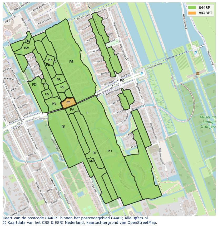 Afbeelding van het postcodegebied 8448 PT op de kaart.