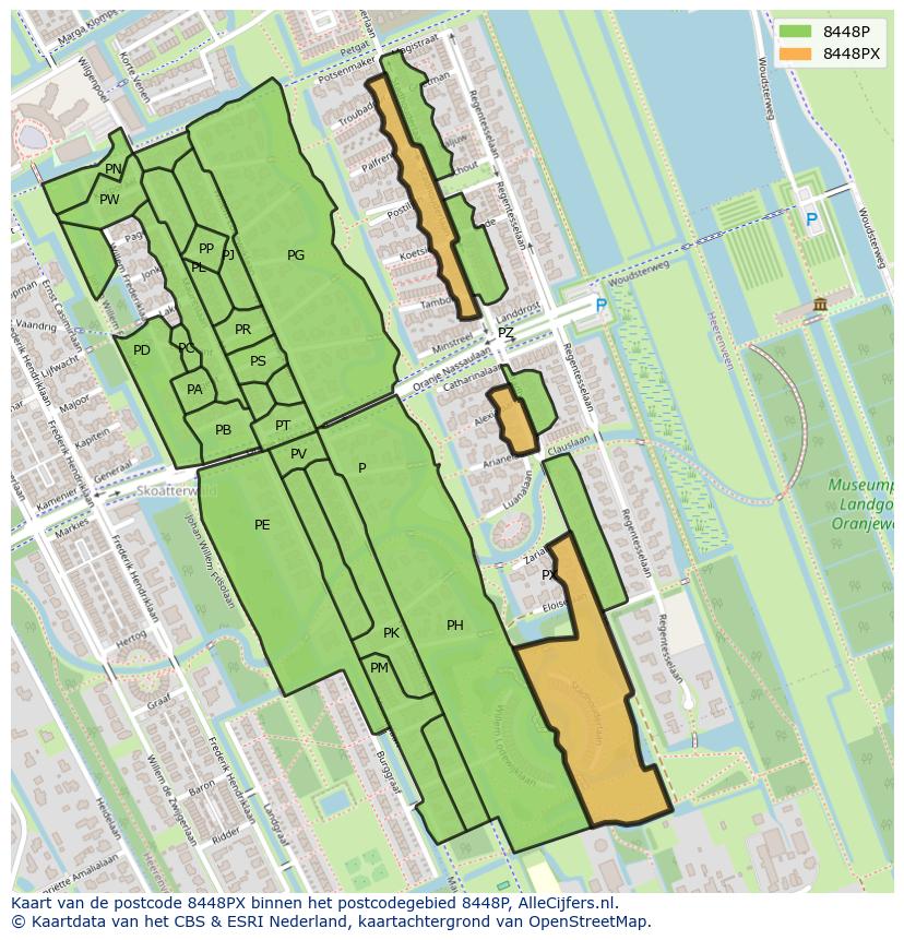 Afbeelding van het postcodegebied 8448 PX op de kaart.