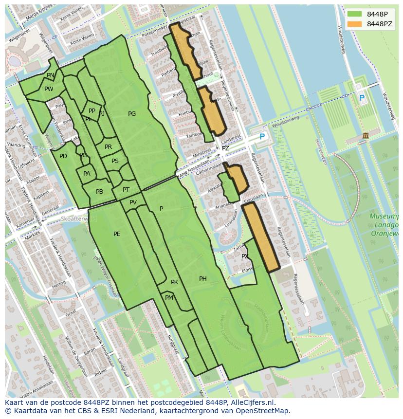 Afbeelding van het postcodegebied 8448 PZ op de kaart.
