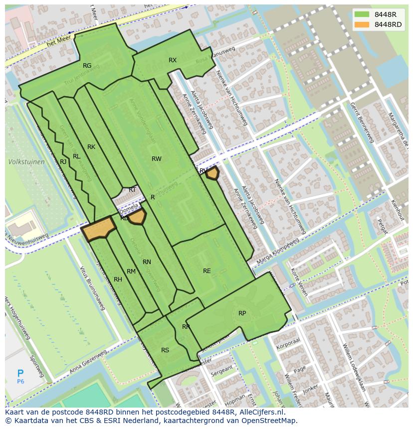 Afbeelding van het postcodegebied 8448 RD op de kaart.